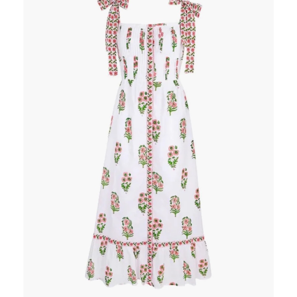 Pink City Prints Magnolia Elena Dress White cotton pink floral blockprint Large